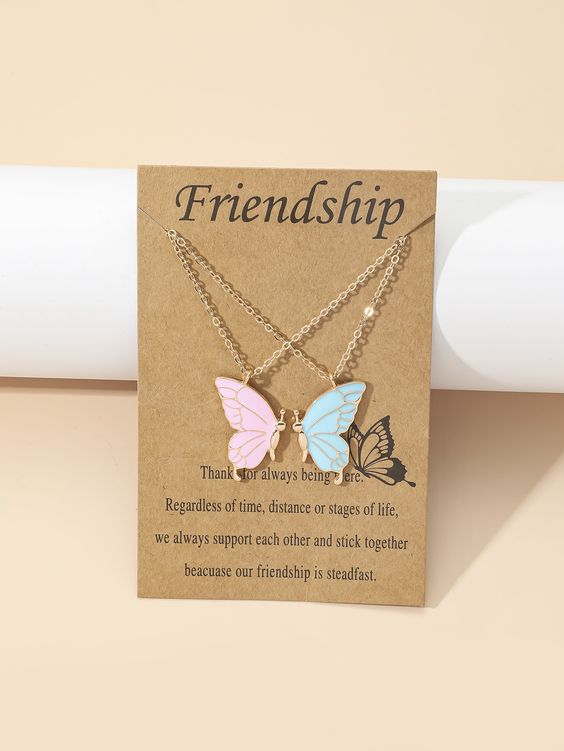 pink and sky Butterfly Wings Friendship Necklace