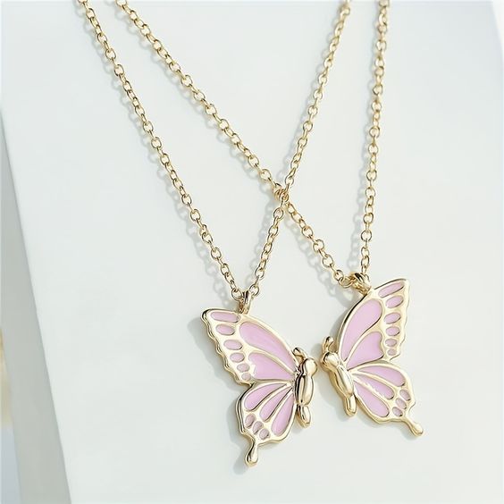 Pink Butterfly Wings Friendship Necklace