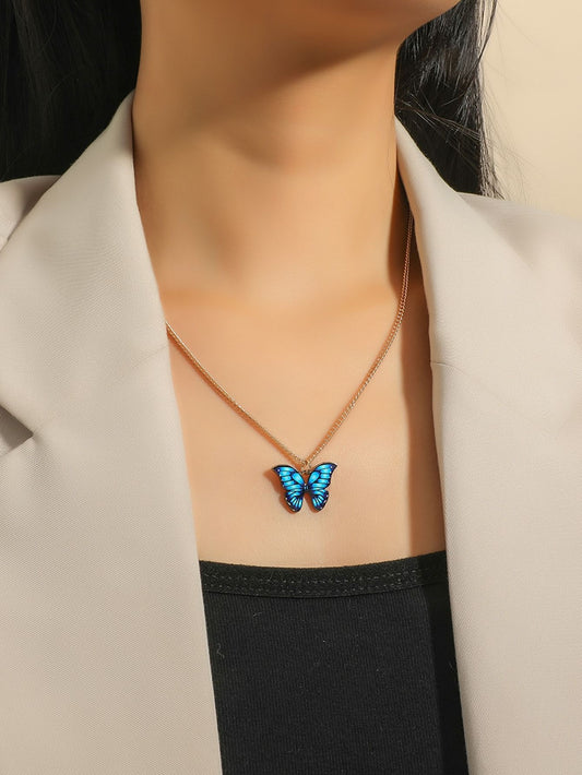 Minimal  Blue Butterfly Necklace| Perfect for Daily wear