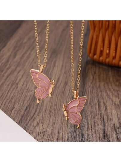 Pink Butterfly Wings Friendship Necklace