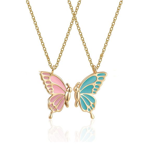 pink and sky Butterfly Wings Friendship Necklace