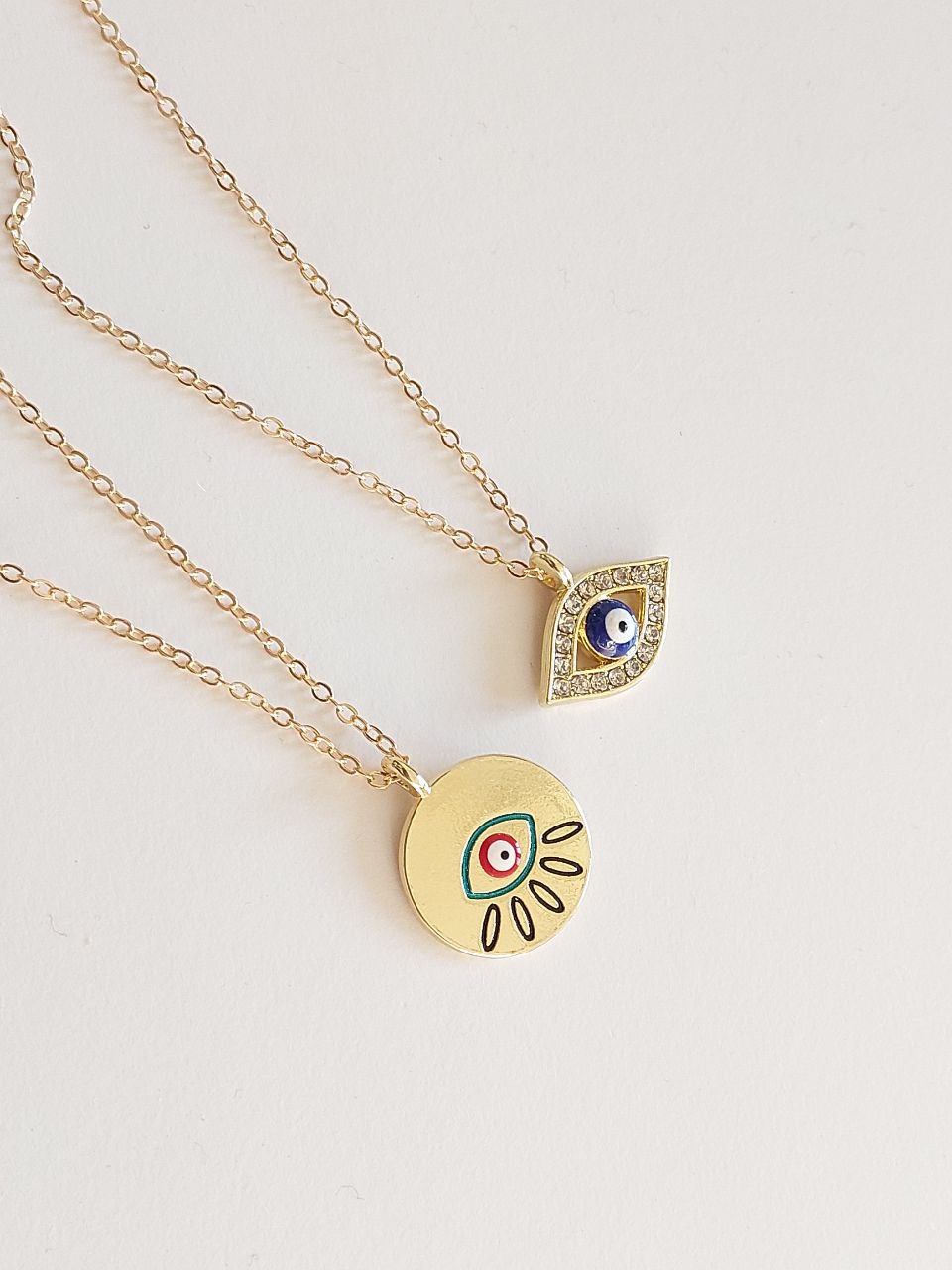 Minimal Golden Different Shape Evil Eye Necklace| Perfect for Daily wear ( Pack Of 2 )