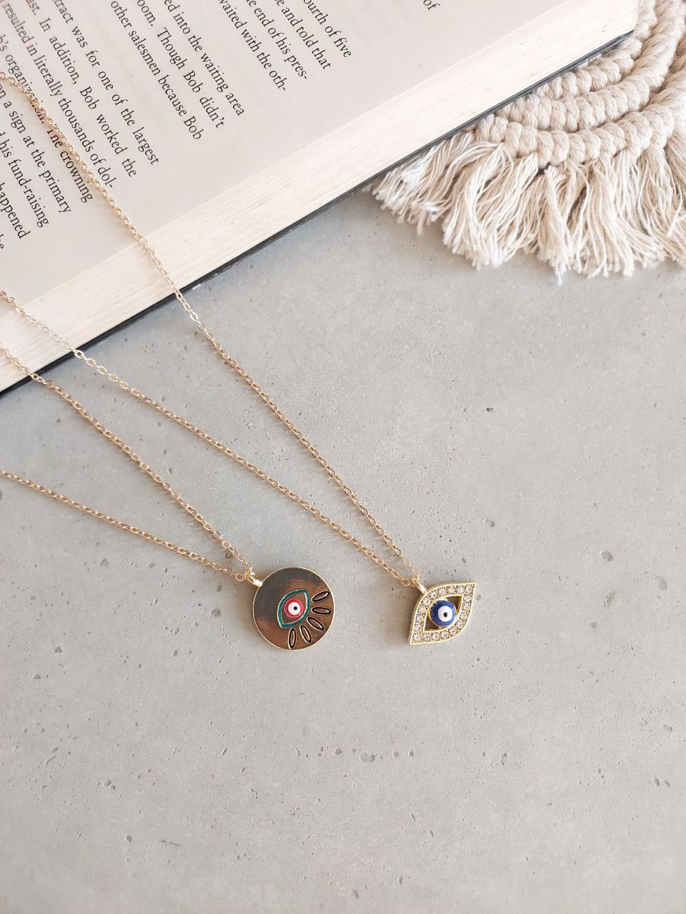 Minimal Golden Different Shape Evil Eye Necklace| Perfect for Daily wear ( Pack Of 2 )