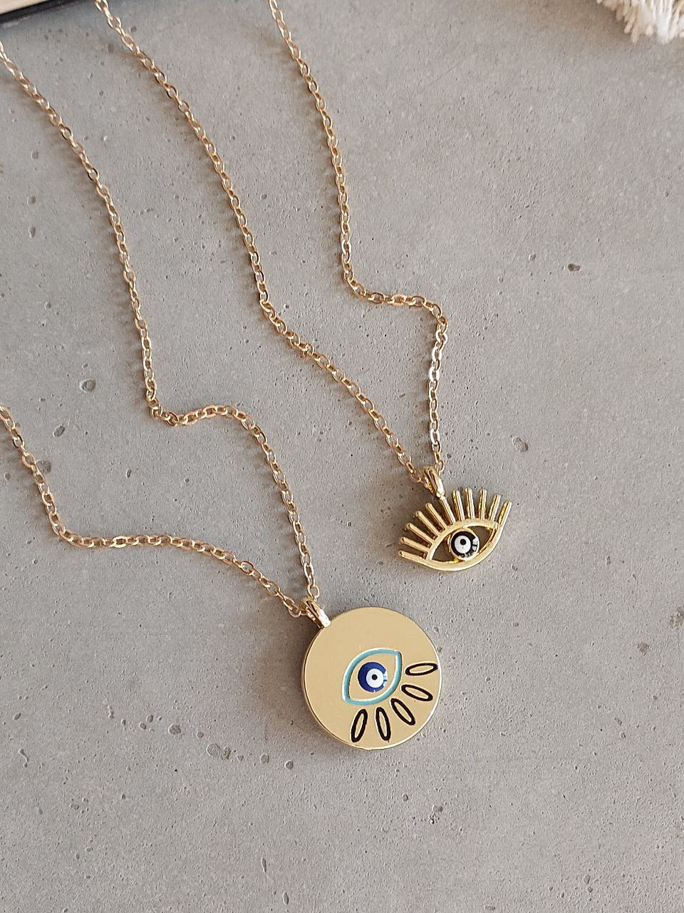 Minimal Golden Different Shape Evil Eye Necklace| Perfect for Daily wear ( Pack Of 2 )