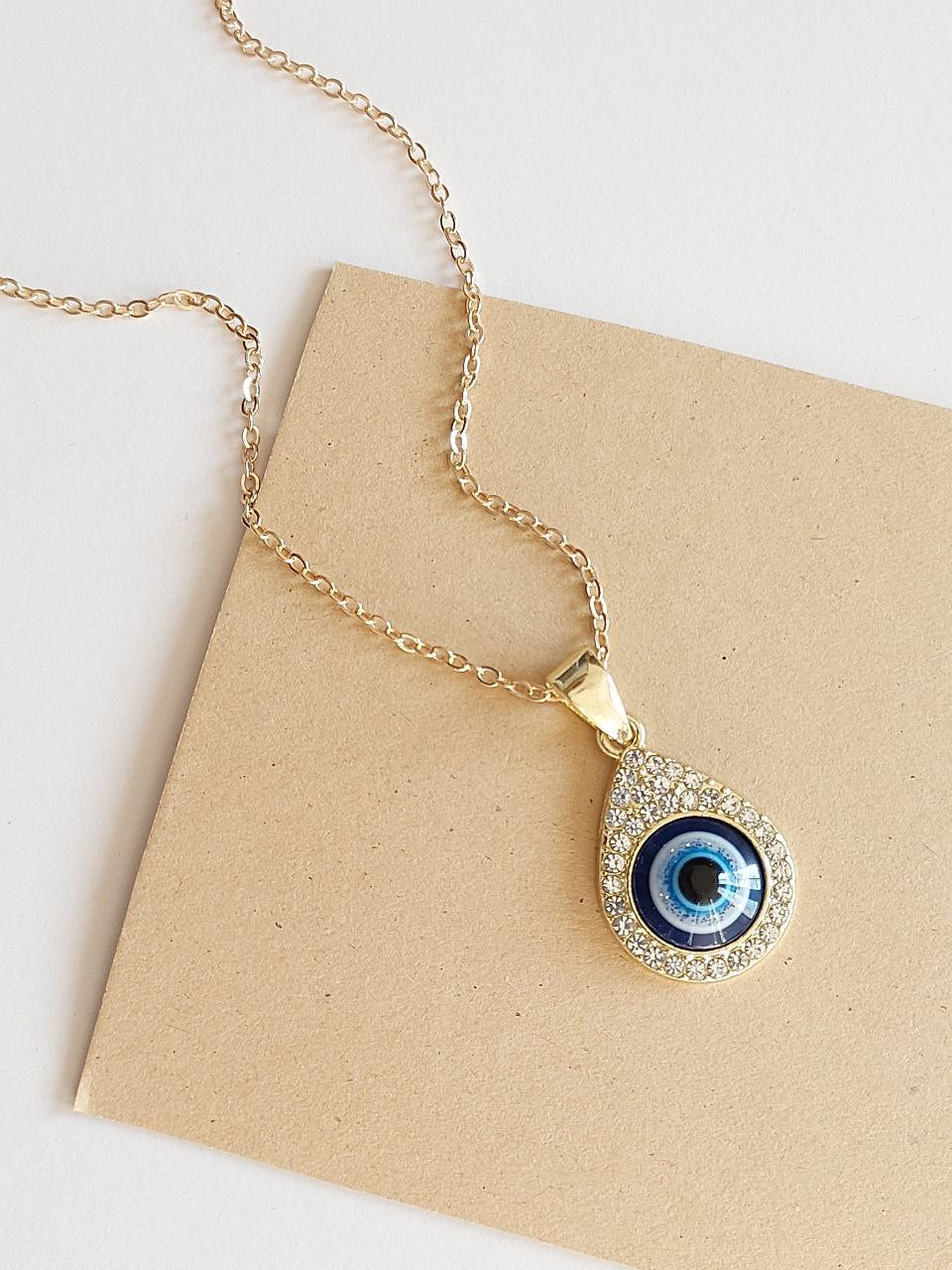 Minimal Golden Eye Drop Evil Eye Necklace| Perfect for Daily wear