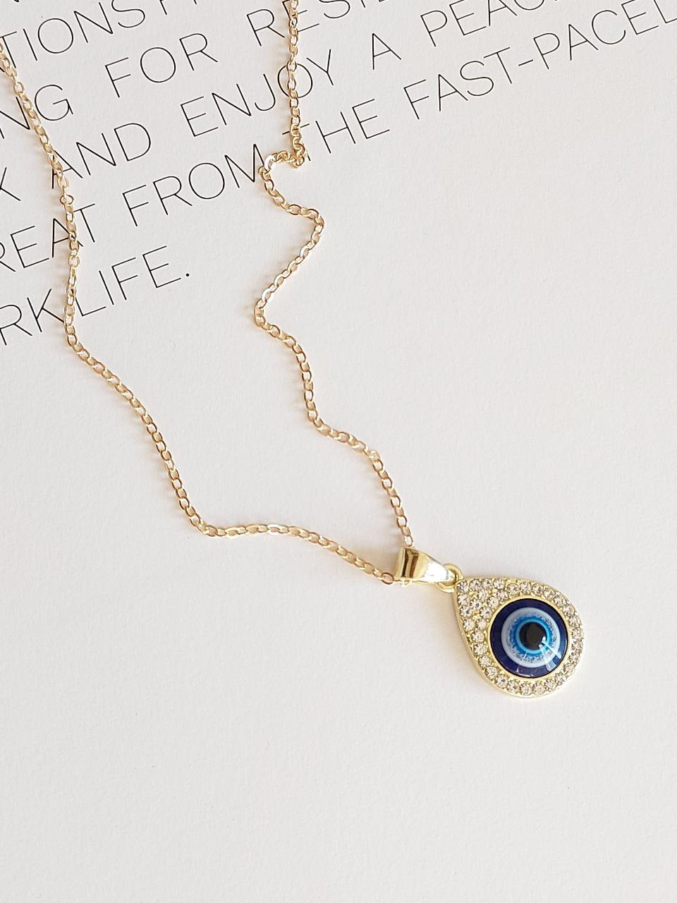 Minimal Golden Eye Drop Evil Eye Necklace| Perfect for Daily wear