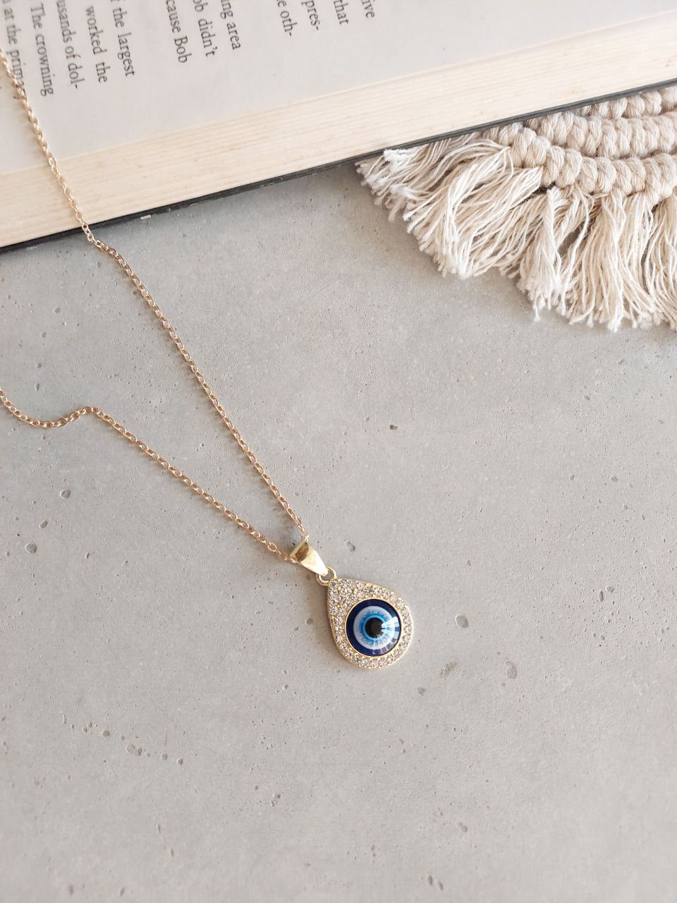 Minimal Golden Eye Drop Evil Eye Necklace| Perfect for Daily wear