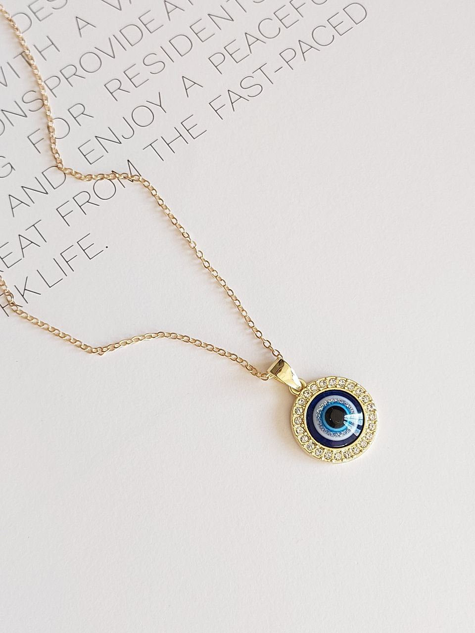 Minimal Golden Round Evil Eye Necklace| Perfect for Daily wear