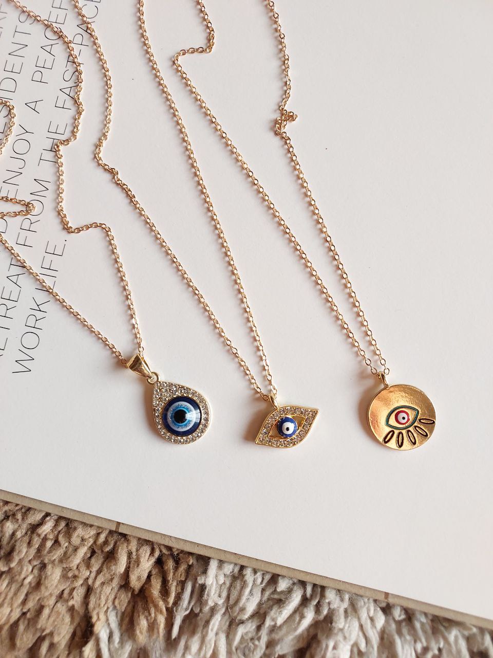 Minimal Golden Different Shape Evil Eye Necklace| Perfect for Daily wear ( Pack Of 3 )