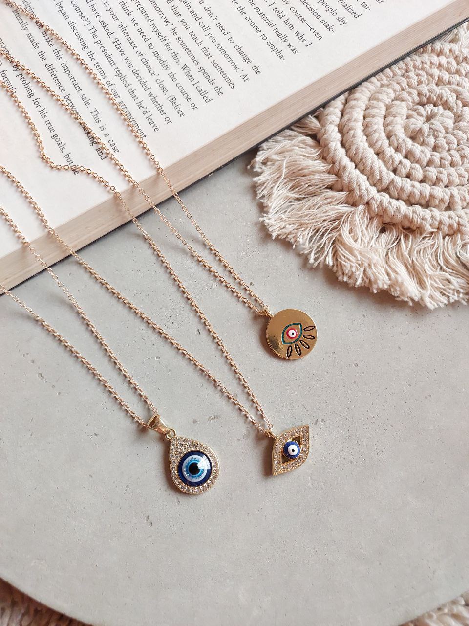 Minimal Golden Different Shape Evil Eye Necklace| Perfect for Daily wear ( Pack Of 3 )