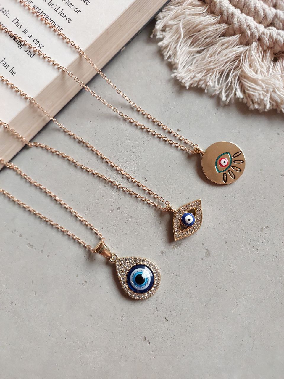 Minimal Golden Different Shape Evil Eye Necklace| Perfect for Daily wear ( Pack Of 3 )