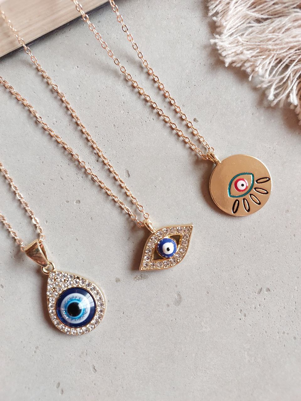 Minimal Golden Different Shape Evil Eye Necklace| Perfect for Daily wear ( Pack Of 3 )