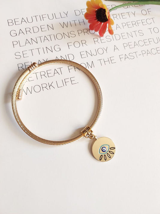 Gold platted Cuff Round Evil eye  Bracelet  |Perfect for daily Wear