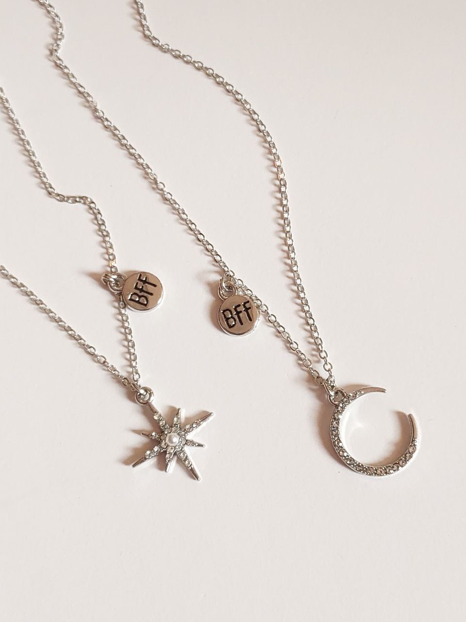 Silver Star moon Friendship Necklace With BFF charm