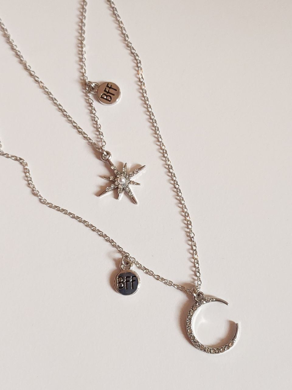 Silver Star moon Friendship Necklace With BFF charm