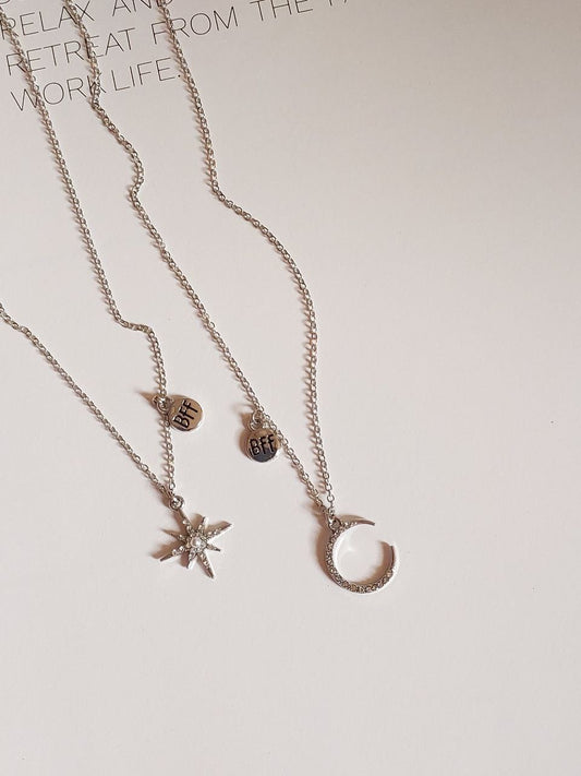 Silver Star moon Friendship Necklace With BFF charm