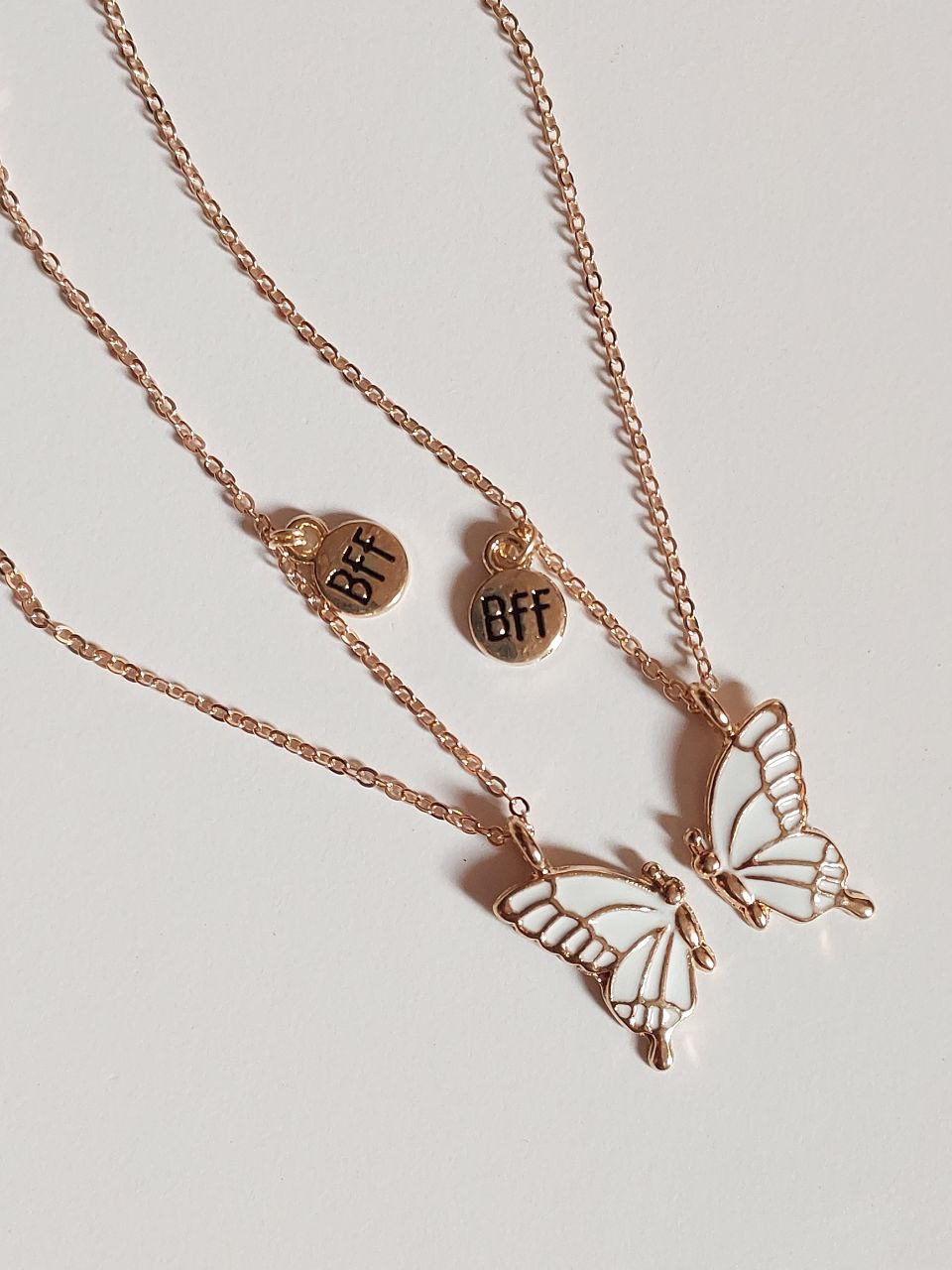 White  Butterfly Wings Friendship Necklace With BFF charm