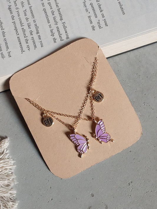 Purple  Butterfly Wings Friendship Necklace With BFF charm