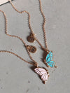 Pink and sky Butterfly Wings Friendship Necklace With BFF charm