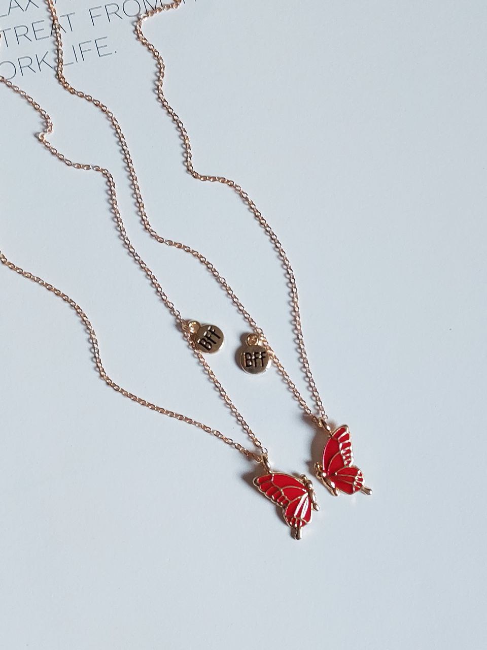 Red Butterfly Wings Friendship Necklace With BFF charm