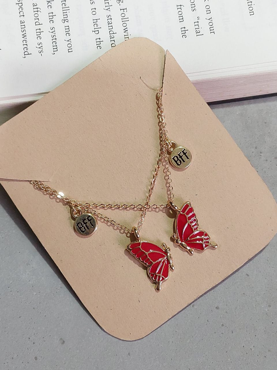 Red Butterfly Wings Friendship Necklace With BFF charm